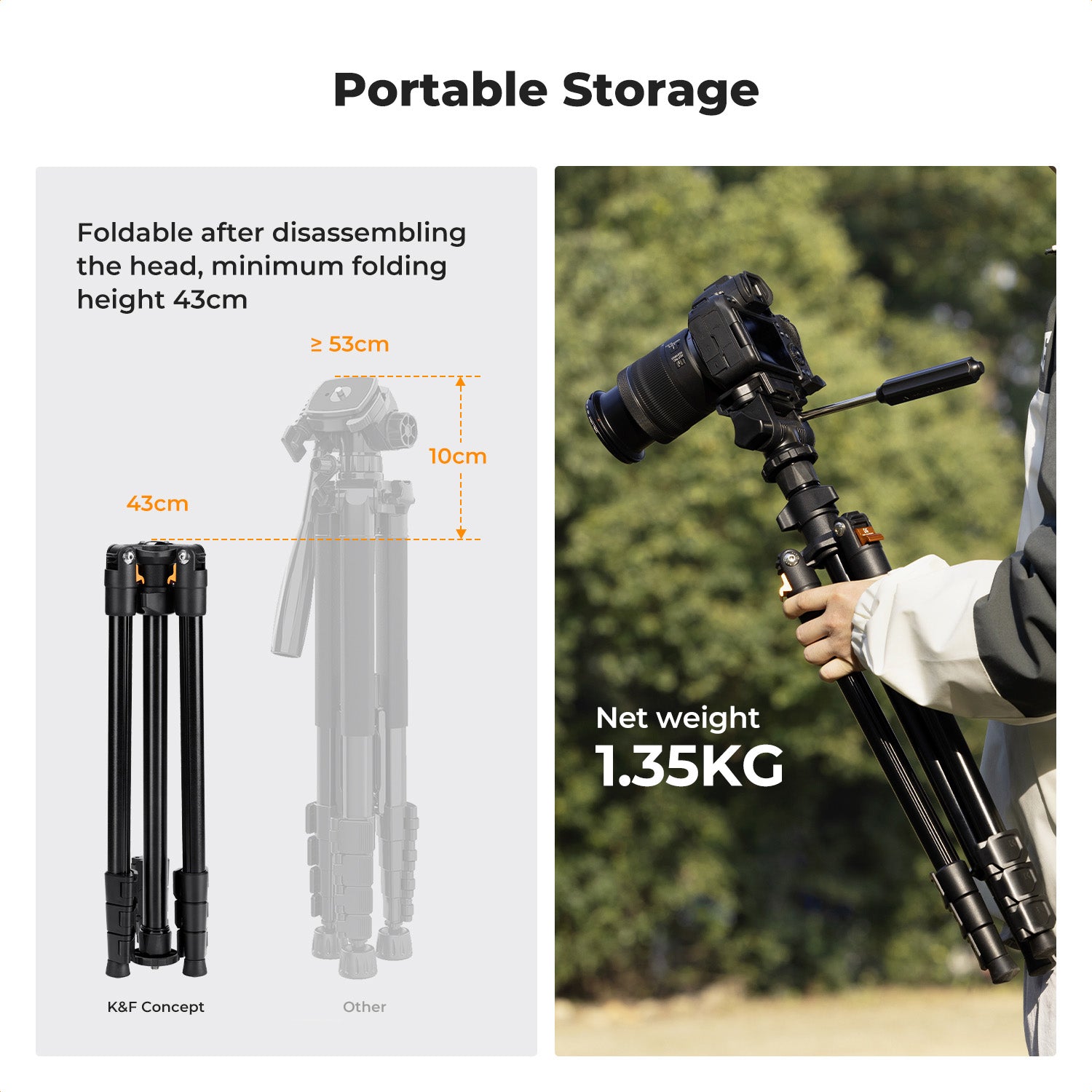 K&amp;F Concept 1.96m Aluminium Camera &amp; Video Travel Tripod With 3-Way Head KF09-115V1