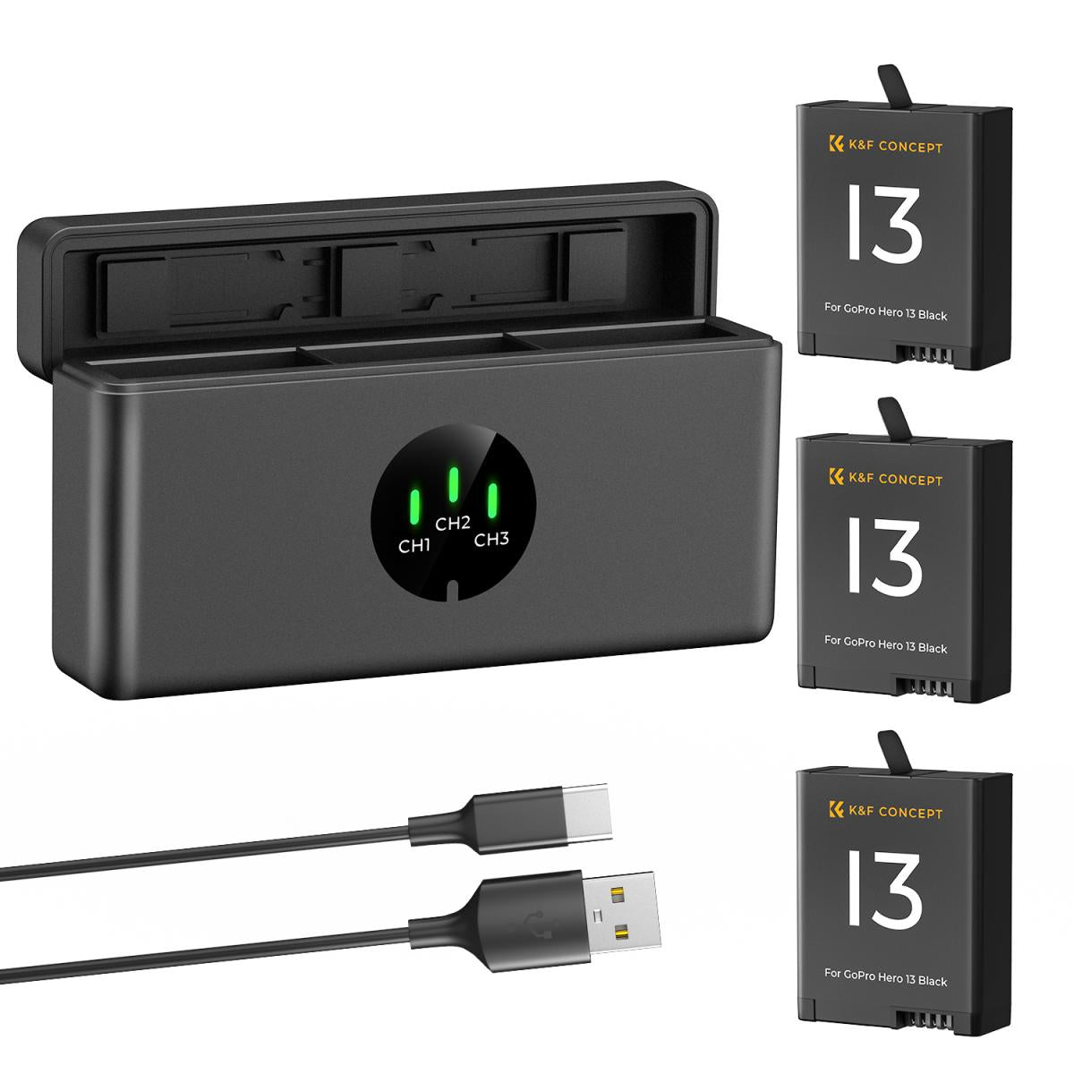 K&amp;F Concept 3 Pack Enduro Batteries &amp; Fast Charger for GoPro Hero 13 Black