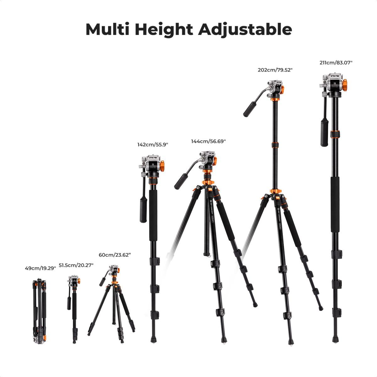 K&amp;F Concept KF09-136 With FH-03 Hydraulic Video Head - Monopod Leg