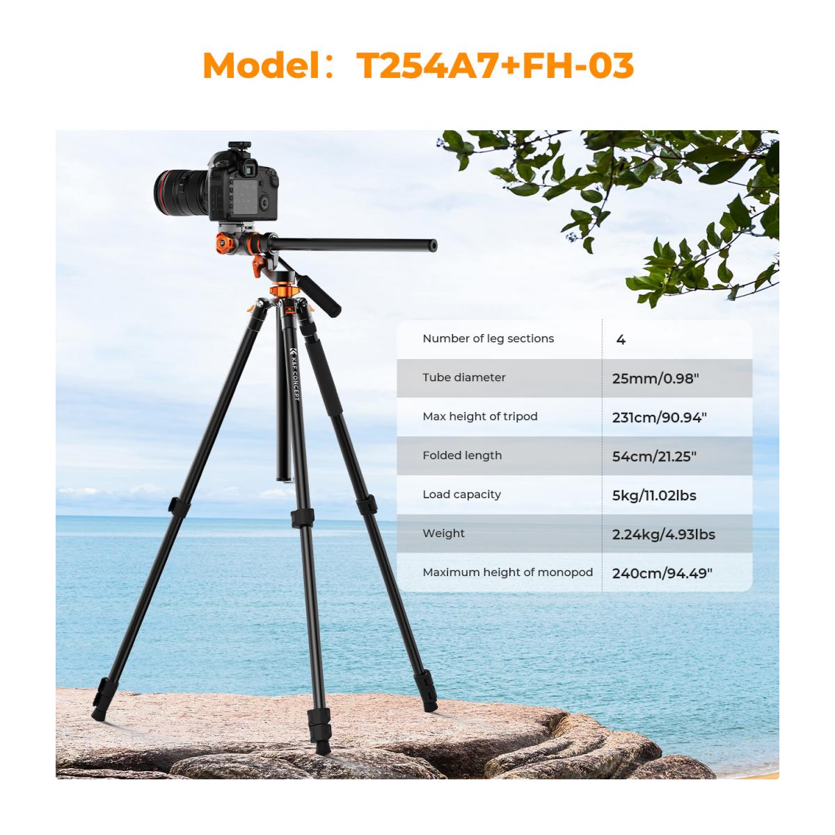 K&amp;F Concept 2.3m Fluid Head Video Tripod with Monopod KF09-137