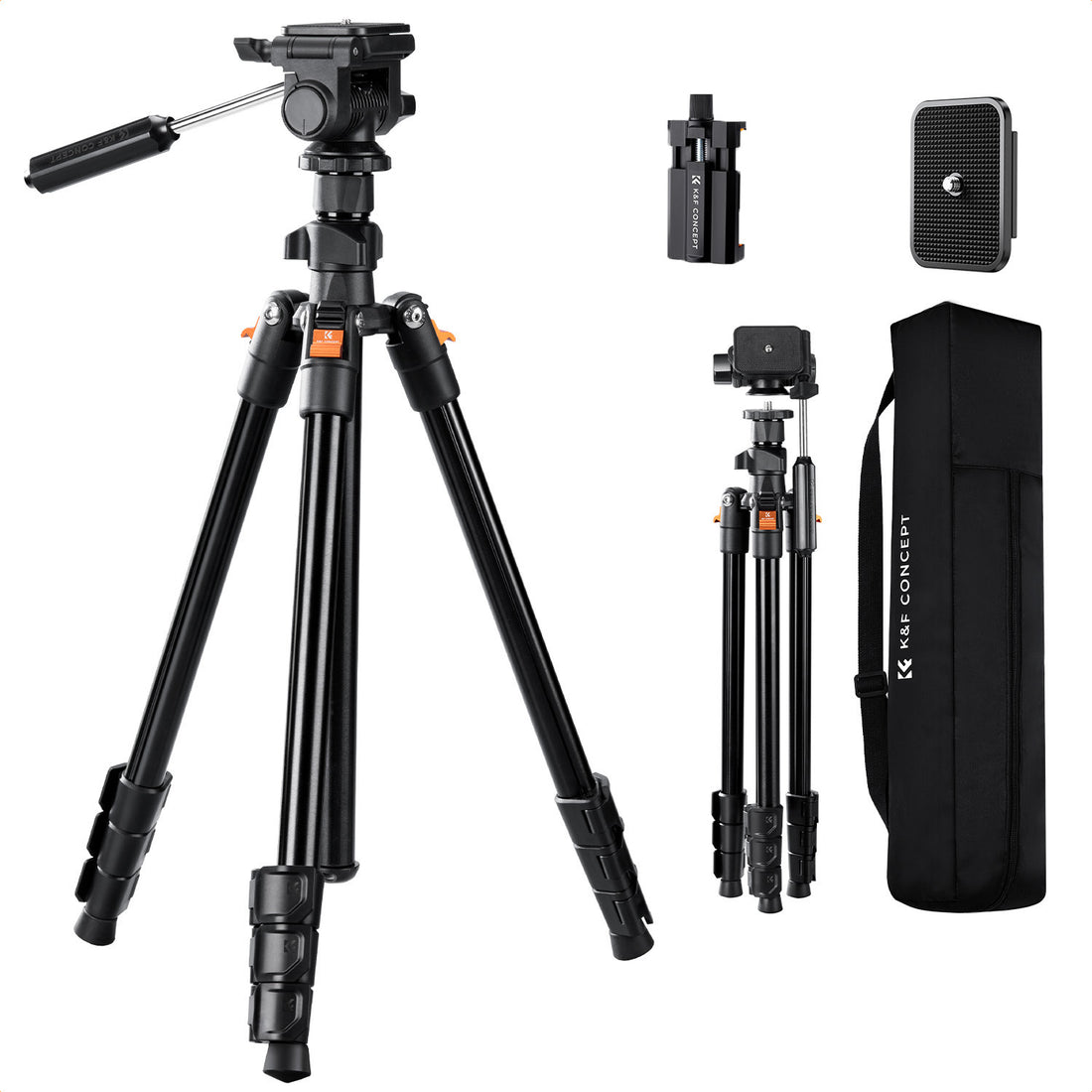 K&amp;F Concept 1.96m Aluminium Camera &amp; Video Travel Tripod With 3-Way Head KF09-115V1