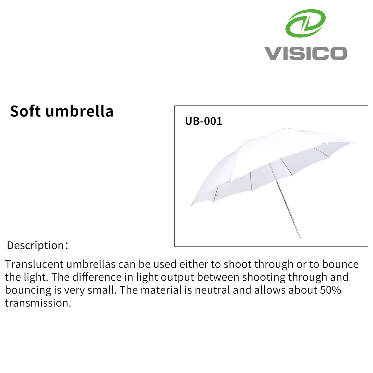 Visico 100cm PRO Photographic Umbrella Black/Silver/Translucent VSUB-007-100