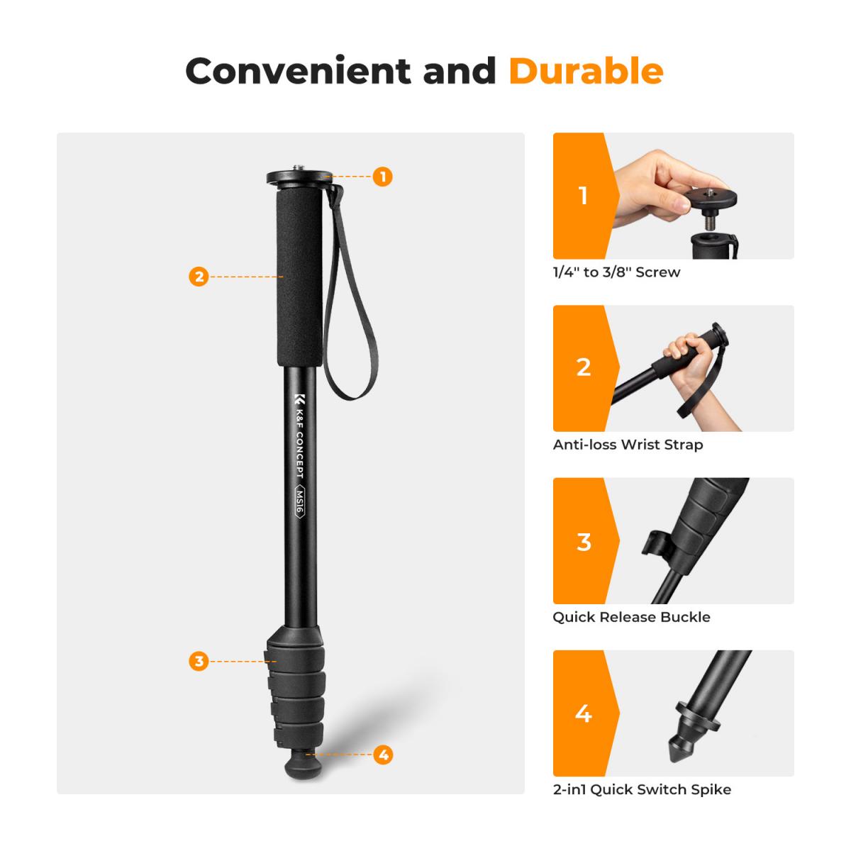 K&amp;F Concept MS16 PRO 160cm/10kg Portable Aluminium Monopod - KF09.138