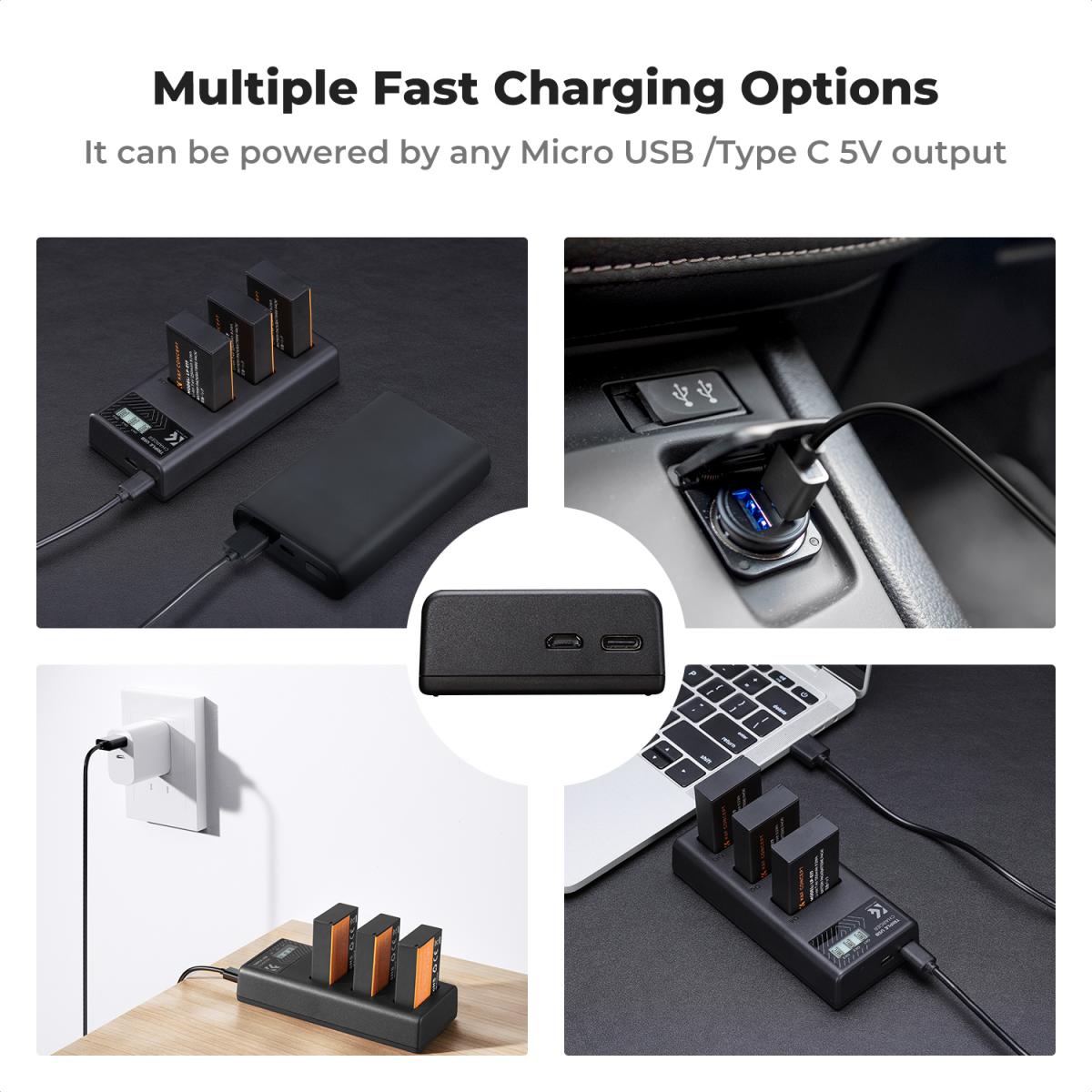 K&amp;F Concept 3 Pack LP-E17 Batteries &amp; LCD Charger for Canon