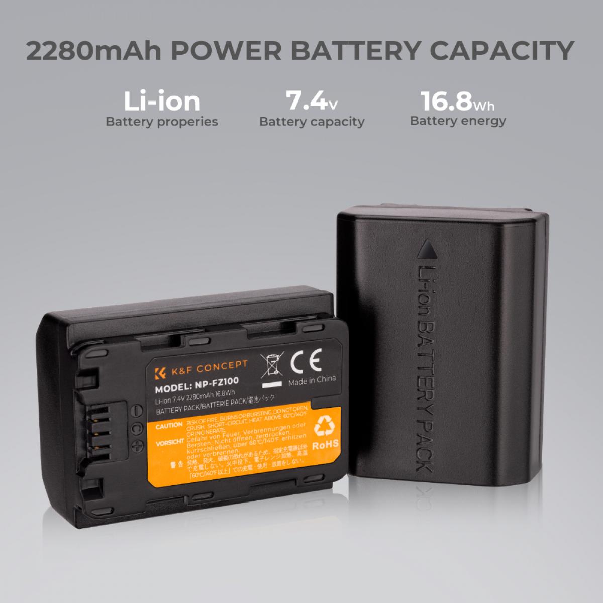 K&amp;F Concept Dual NP-FZ100 Battery + Charger Kit for Sony Cameras-KF28.0016