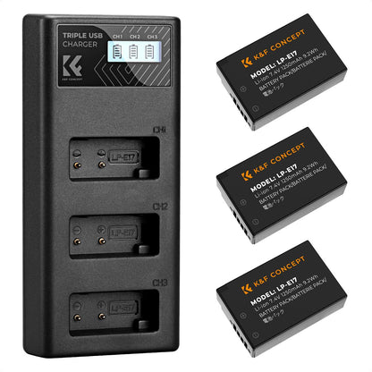 K&amp;F Concept 3 Pack LP-E17 Batteries &amp; LCD Charger for Canon