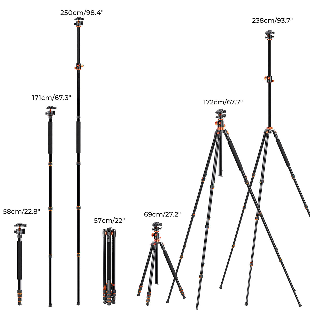 K&amp;F 2.4 m Aluminium Video Tripod with Detachable Monopod &amp; 360° Ball Head