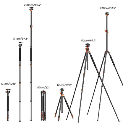 K&amp;F 2.4 m Aluminium Video Tripod with Detachable Monopod &amp; 360° Ball Head