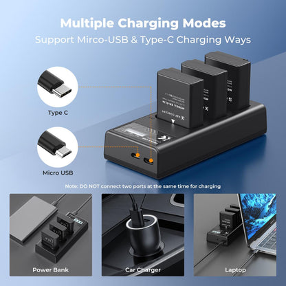 K&amp;F Concept 3 Pack EN-EL14 Batteries &amp; LCD Charger compatible with Nikon